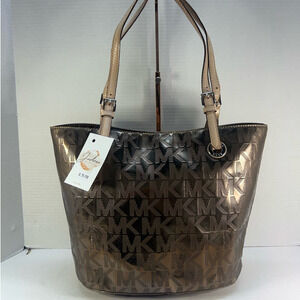 Michael Kors Gold Shiny Bronze Tote Purse Handbag